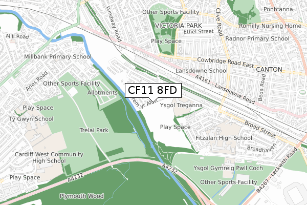 CF11 8FD map - small scale - OS Open Zoomstack (Ordnance Survey)