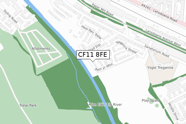 CF11 8FE map - large scale - OS Open Zoomstack (Ordnance Survey)