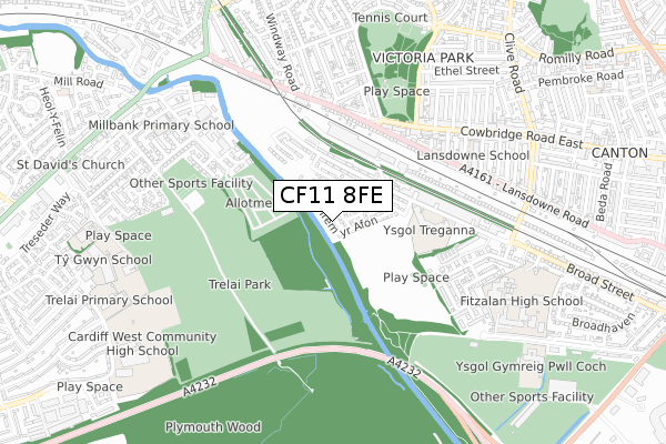 CF11 8FE map - small scale - OS Open Zoomstack (Ordnance Survey)
