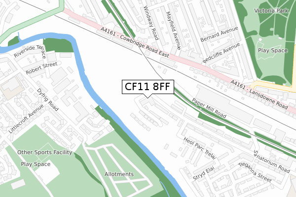 CF11 8FF map - large scale - OS Open Zoomstack (Ordnance Survey)