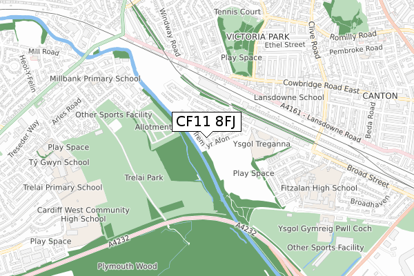 CF11 8FJ map - small scale - OS Open Zoomstack (Ordnance Survey) CF11 8FJ map - small scale - OS Open Zoomstack (Ordnance Survey)