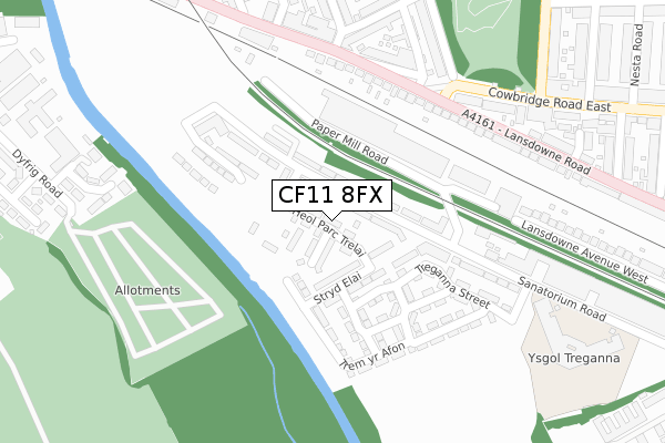 CF11 8FX map - large scale - OS Open Zoomstack (Ordnance Survey)