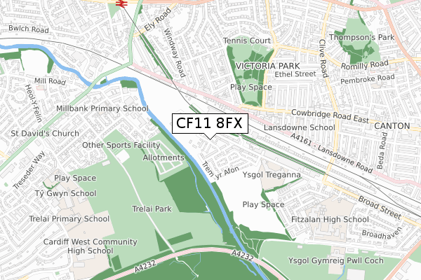 CF11 8FX map - small scale - OS Open Zoomstack (Ordnance Survey)