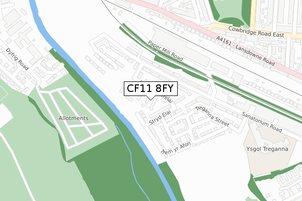 CF11 8FY map - large scale - OS Open Zoomstack (Ordnance Survey)