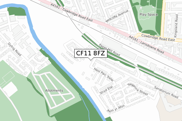 CF11 8FZ map - large scale - OS Open Zoomstack (Ordnance Survey)