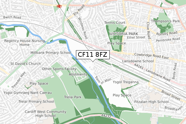 CF11 8FZ map - small scale - OS Open Zoomstack (Ordnance Survey)