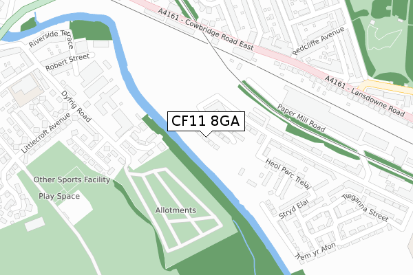 CF11 8GA map - large scale - OS Open Zoomstack (Ordnance Survey)