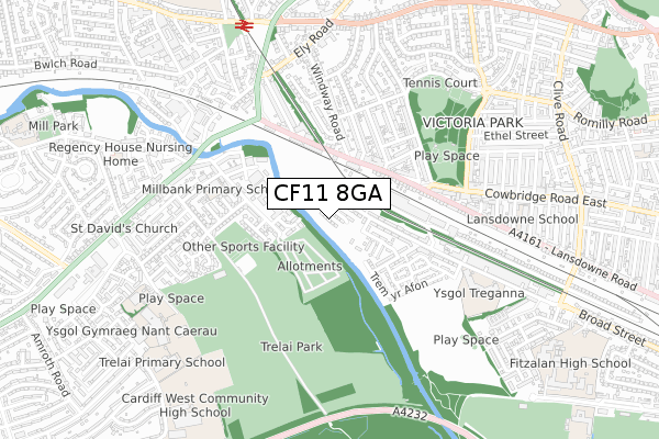 CF11 8GA map - small scale - OS Open Zoomstack (Ordnance Survey)