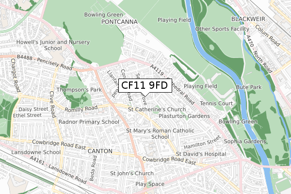 CF11 9FD map - small scale - OS Open Zoomstack (Ordnance Survey)