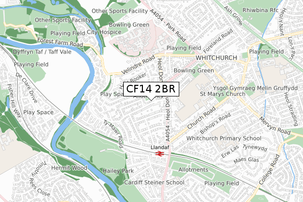 CF14 2BR map - small scale - OS Open Zoomstack (Ordnance Survey)