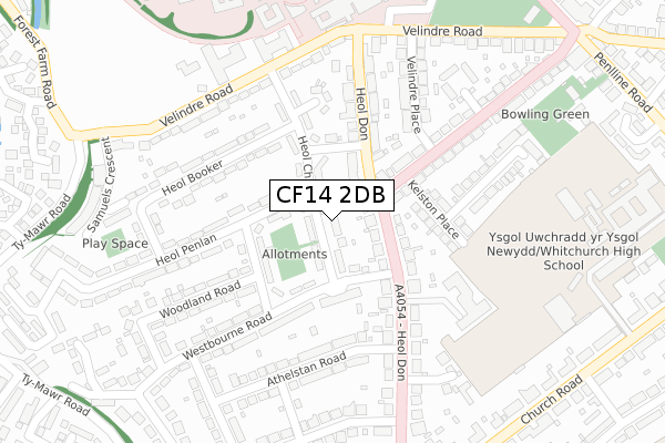 CF14 2DB map - large scale - OS Open Zoomstack (Ordnance Survey)