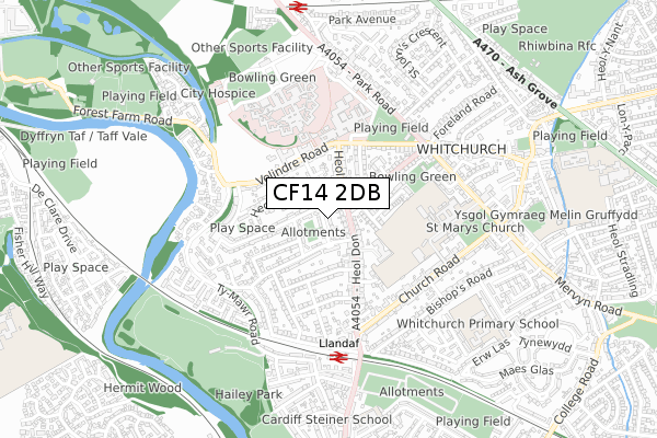 CF14 2DB map - small scale - OS Open Zoomstack (Ordnance Survey)