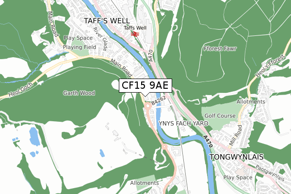 CF15 9AE map - small scale - OS Open Zoomstack (Ordnance Survey)