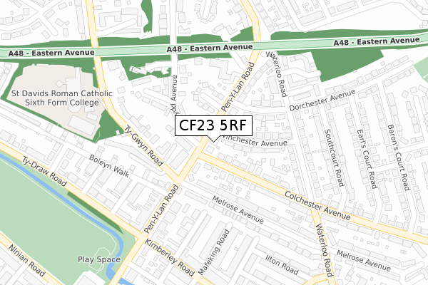 CF23 5RF map - large scale - OS Open Zoomstack (Ordnance Survey)