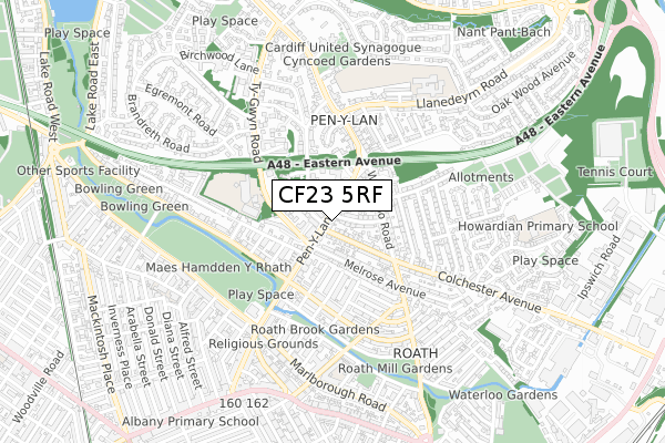 CF23 5RF map - small scale - OS Open Zoomstack (Ordnance Survey)