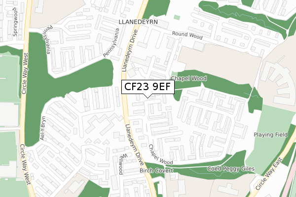CF23 9EF map - large scale - OS Open Zoomstack (Ordnance Survey)