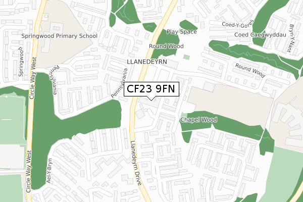 CF23 9FN map - large scale - OS Open Zoomstack (Ordnance Survey)