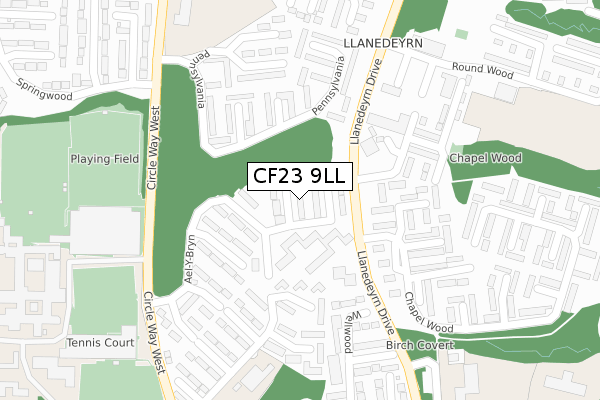 CF23 9LL map - large scale - OS Open Zoomstack (Ordnance Survey)