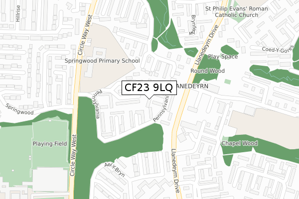 CF23 9LQ map - large scale - OS Open Zoomstack (Ordnance Survey)