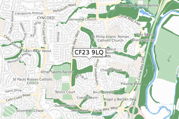 CF23 9LQ map - small scale - OS Open Zoomstack (Ordnance Survey)