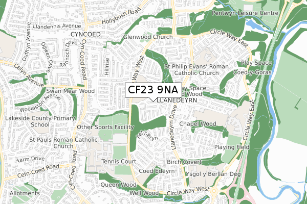 CF23 9NA map - small scale - OS Open Zoomstack (Ordnance Survey)