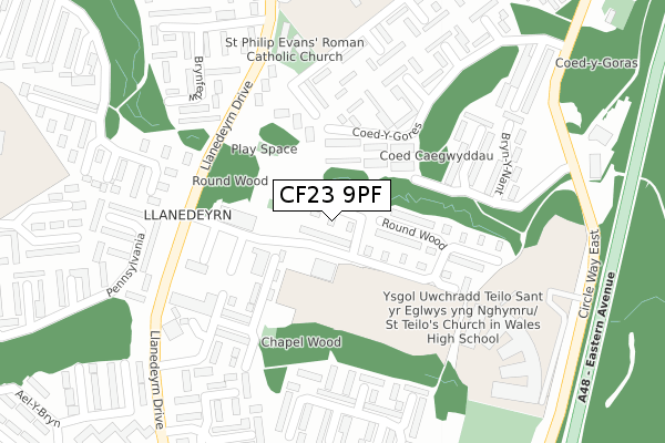 CF23 9PF map - large scale - OS Open Zoomstack (Ordnance Survey)