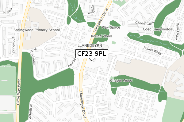 CF23 9PL map - large scale - OS Open Zoomstack (Ordnance Survey)