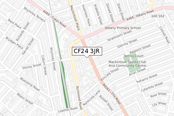 CF24 3JR map - large scale - OS Open Zoomstack (Ordnance Survey)