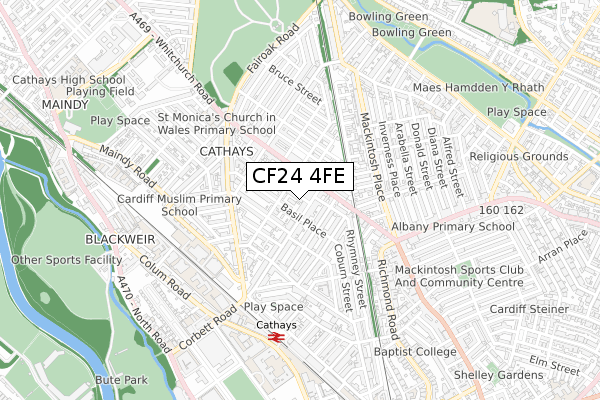 CF24 4FE map - small scale - OS Open Zoomstack (Ordnance Survey)