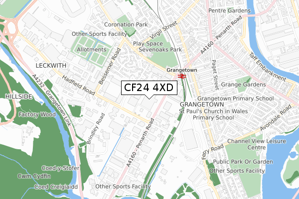 CF24 4XD map - small scale - OS Open Zoomstack (Ordnance Survey)