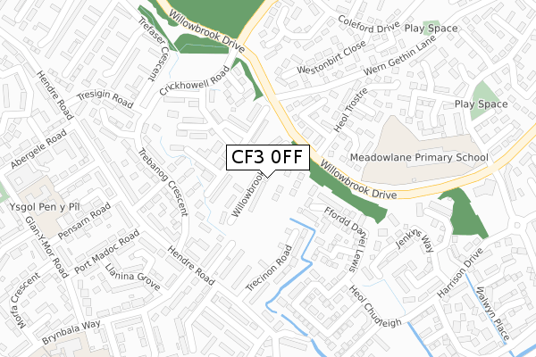 CF3 0FF map - large scale - OS Open Zoomstack (Ordnance Survey)