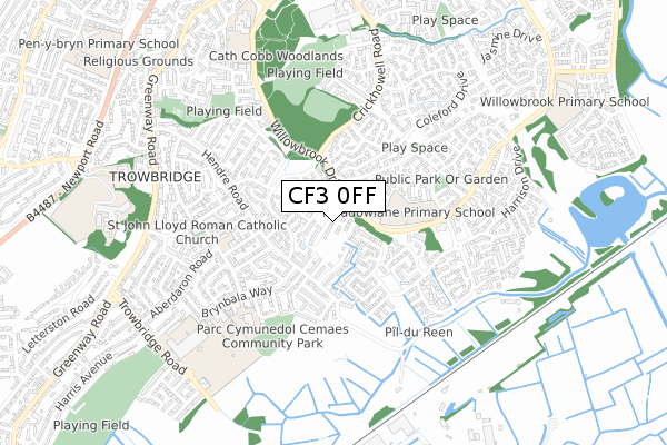 CF3 0FF map - small scale - OS Open Zoomstack (Ordnance Survey)