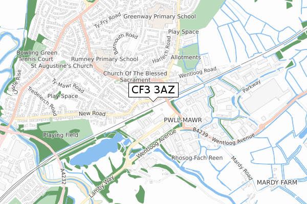 CF3 3AZ map - small scale - OS Open Zoomstack (Ordnance Survey) CF3 3AZ map - small scale - OS Open Zoomstack (Ordnance Survey)
