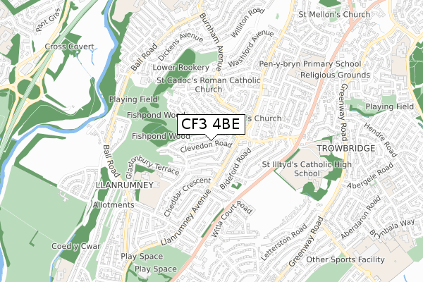 CF3 4BE map - small scale - OS Open Zoomstack (Ordnance Survey)