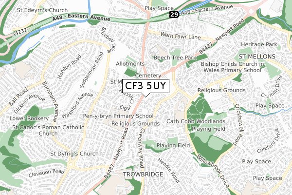 CF3 5UY map - small scale - OS Open Zoomstack (Ordnance Survey) CF3 5UY map - small scale - OS Open Zoomstack (Ordnance Survey)