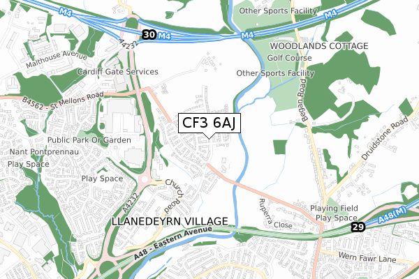 CF3 6AJ map - small scale - OS Open Zoomstack (Ordnance Survey) CF3 6AJ map - small scale - OS Open Zoomstack (Ordnance Survey)