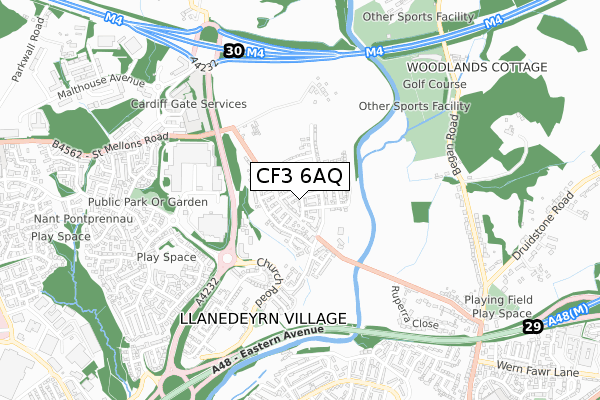 CF3 6AQ map - small scale - OS Open Zoomstack (Ordnance Survey) CF3 6AQ map - small scale - OS Open Zoomstack (Ordnance Survey)