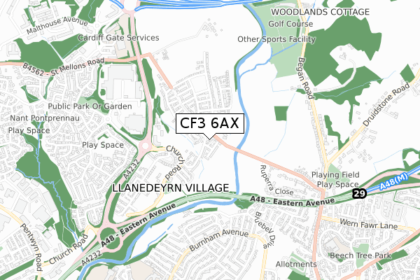 CF3 6AX map - small scale - OS Open Zoomstack (Ordnance Survey)
