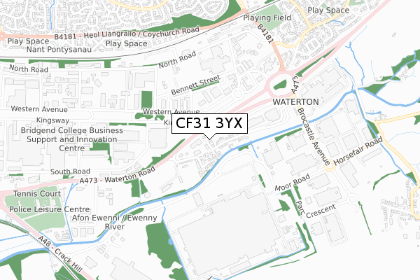 CF31 3YX map - small scale - OS Open Zoomstack (Ordnance Survey) CF31 3YX map - small scale - OS Open Zoomstack (Ordnance Survey)