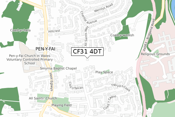 CF31 4DT map - large scale - OS Open Zoomstack (Ordnance Survey)