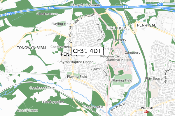 CF31 4DT map - small scale - OS Open Zoomstack (Ordnance Survey)