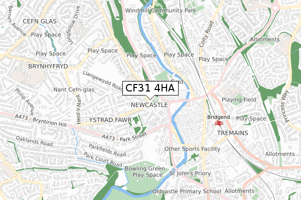 CF31 4HA map - small scale - OS Open Zoomstack (Ordnance Survey)