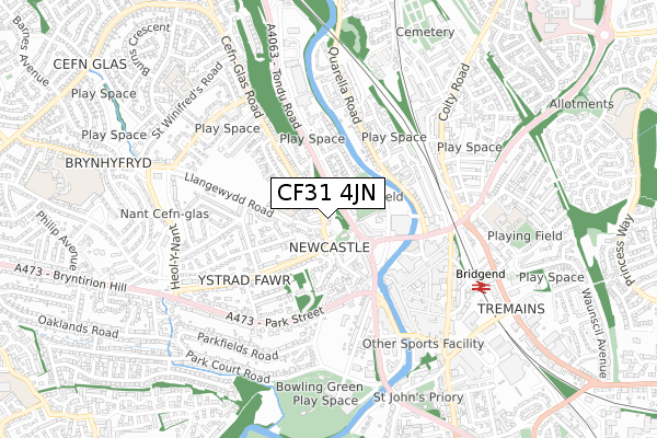 CF31 4JN map - small scale - OS Open Zoomstack (Ordnance Survey)