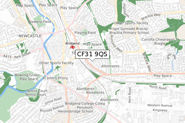 CF31 9QS map - small scale - OS Open Zoomstack (Ordnance Survey)