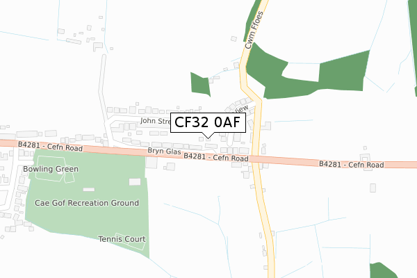 CF32 0AF map - large scale - OS Open Zoomstack (Ordnance Survey)