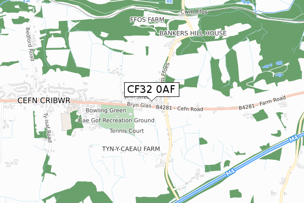 CF32 0AF map - small scale - OS Open Zoomstack (Ordnance Survey)