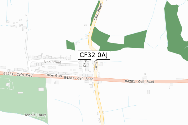 CF32 0AJ map - large scale - OS Open Zoomstack (Ordnance Survey)