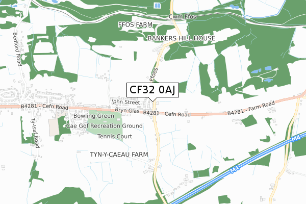 CF32 0AJ map - small scale - OS Open Zoomstack (Ordnance Survey)