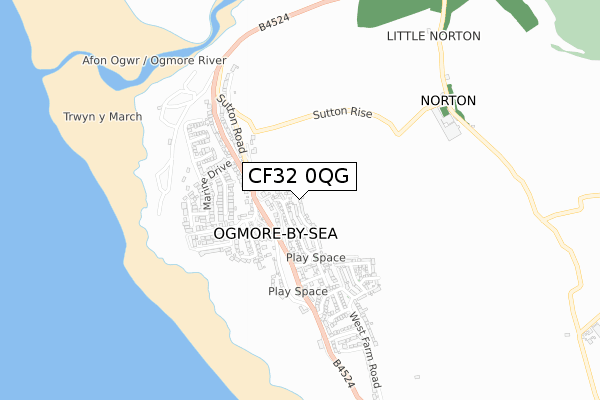 CF32 0QG map - small scale - OS Open Zoomstack (Ordnance Survey)