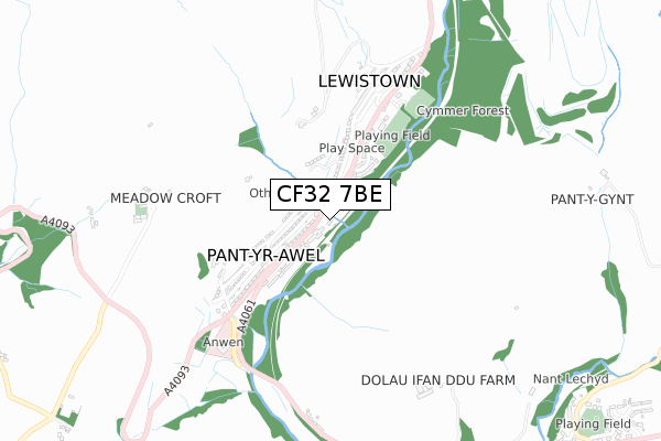 CF32 7BE map - small scale - OS Open Zoomstack (Ordnance Survey)